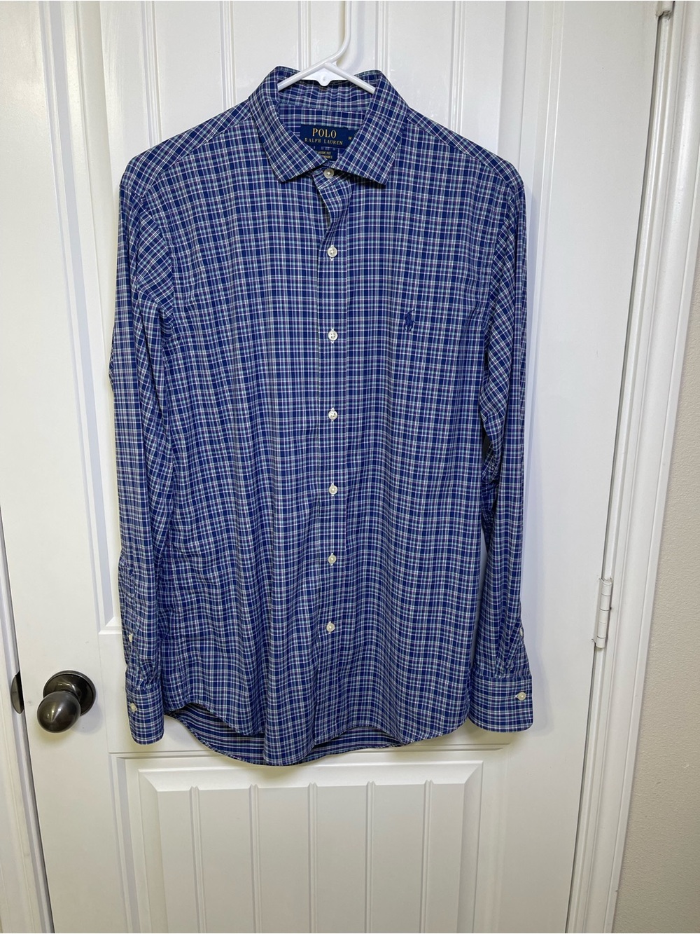 Polo Ralph Lauren Medium Classic Fit Performance Plaid Shirt Blue Pony Stretch